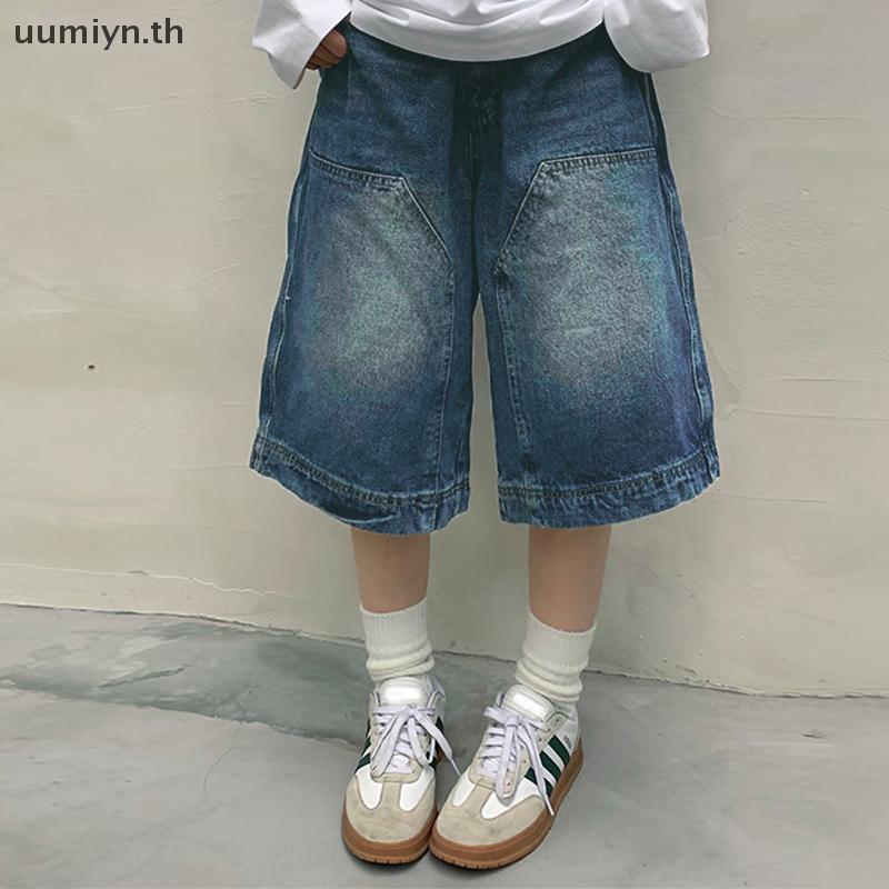 Umiyn Y2K Vintage Baggy Jean กางเกงขาสั้นสตรีล้างขากว้าง Capri กางเกง Casual Barrel กางเกงยีนส์กางเก