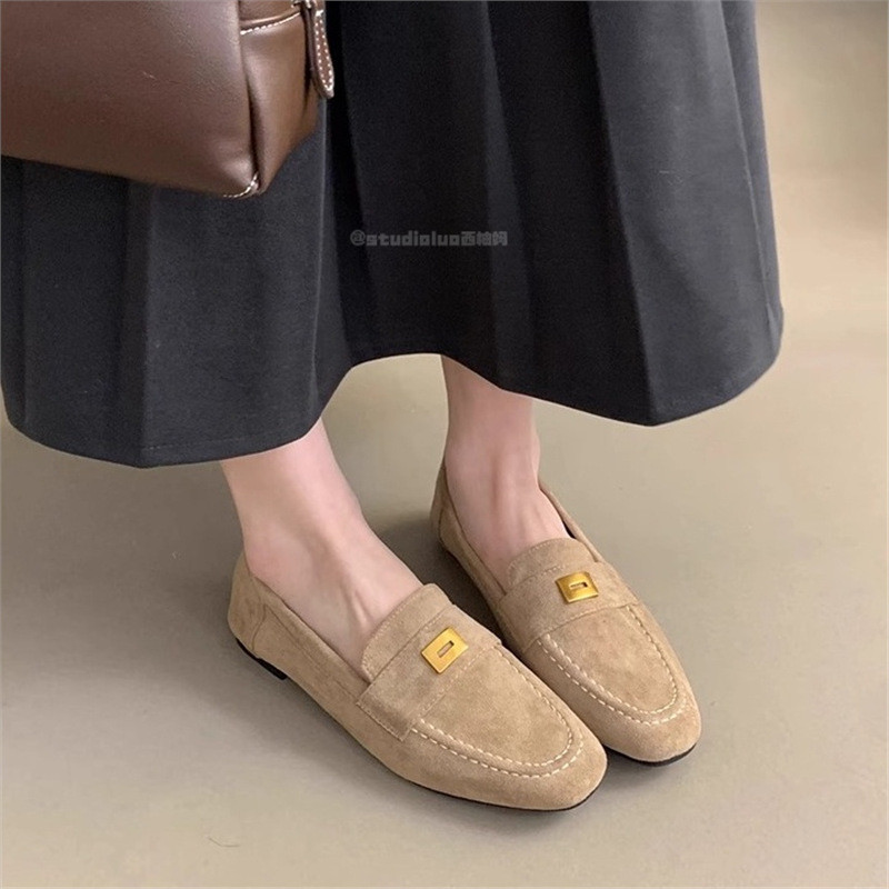 รองเท้าโลฟเฟอร์หนังกลับแฟชั่นเกาหลี ประดับด้วยหัวเข็มขัดโลหะ สไตล์เรโทร เหมาะสำหรับใส่ไปทำงาน - รูปที่ 6