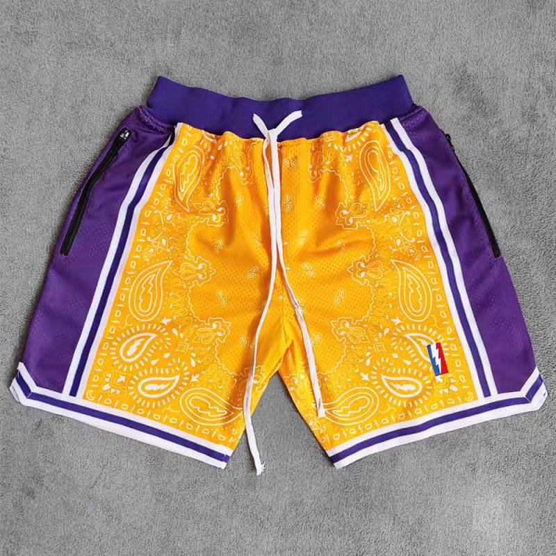 [Hot] Yellow Digital Printing Basketball Shorts Retro Quick-Drying Breathable Mesh Basketball Shorts