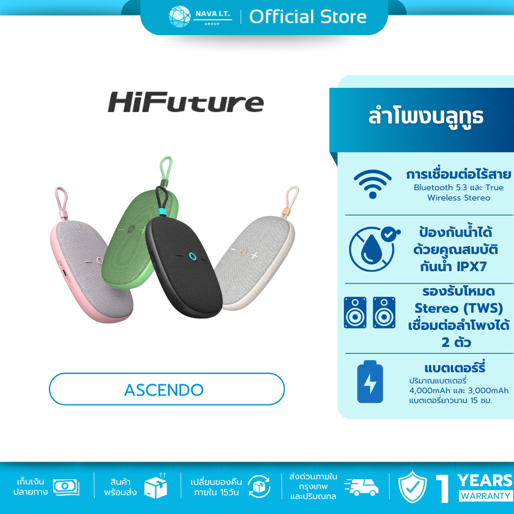 🛵มีส่งด่วน💨HiFuture Ascendo 2-in-1 Amplifier Portable Wireless Speaker รับประกัน 1 ปี