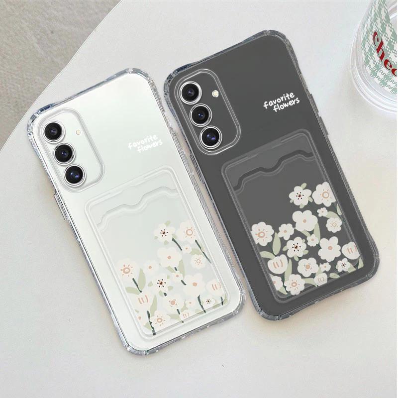 นุ่มรูปแบบดอกไม้โปรดและช่องใส่การ์ด ID สําหรับ Samsung Galaxy A05 A05s A15 4G A15 5G A25 A35 A55 A04