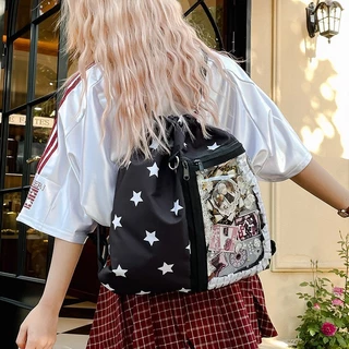 COD กระเป๋าสะพายคู่ Drawstring (ไม่รวมตุ๊กตา) ความจุขนาดใหญ่ พิมพ์ดาว กระเป๋าเป้สะพายหลัง Drawstring