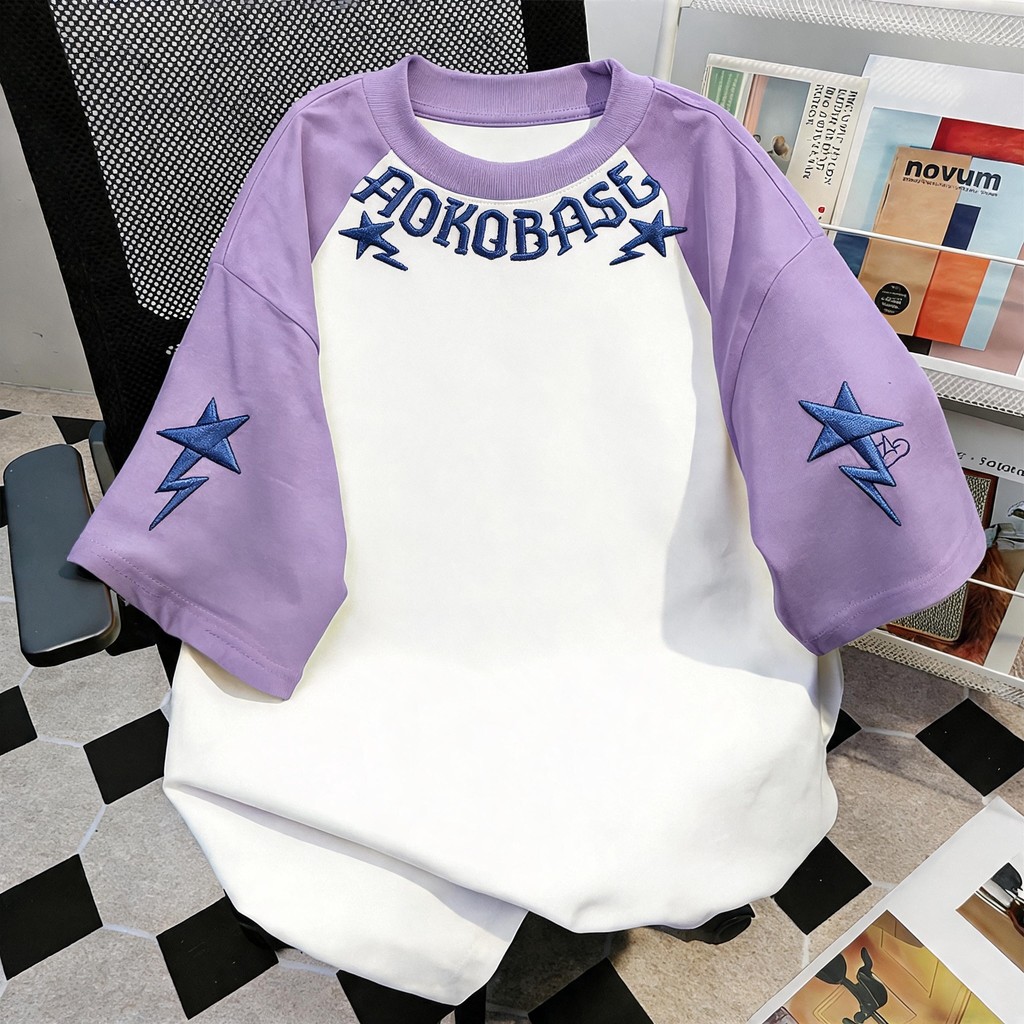 TEE·SHOP🍀เสื้อทูโทน เสื้อยืด ลาย ' Thunder Star ' เกาหลี เท่ห์มาก ผ้าคอตตอน ผ้านุ่มสบายตัวทั้งวัน CO