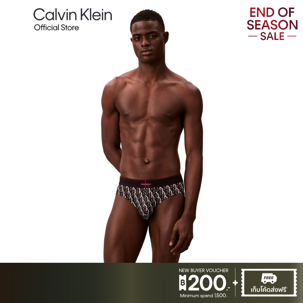 CALVIN KLEIN กางเกงในผู้ชาย Graphic Monogram Microfiber ทรง Hip Brief รุ่น NB4493 2OK - สีดำ