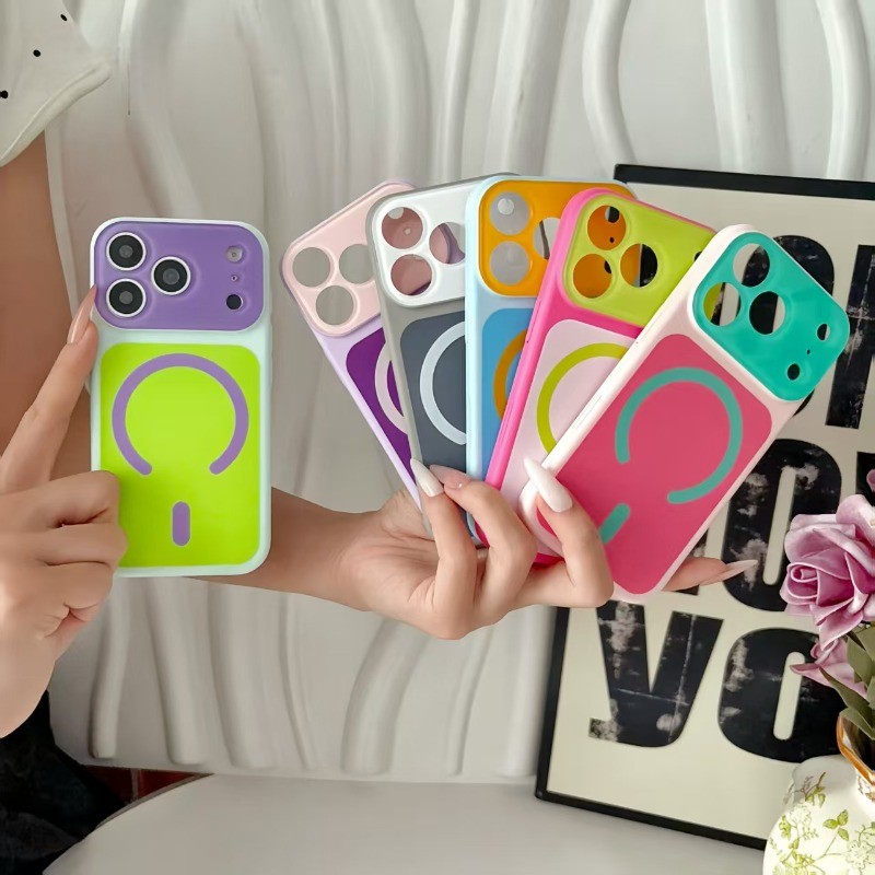 โดปามีน เคสโทรศัพท์แม่เหล็กหน้าต่างขนาดใหญ่สีสันสดใสเหมาะสําหรับ ไอโฟน 11 12 13 14 15 16 17 มือโปร สูงสุด กันกระแทกกรณีปก