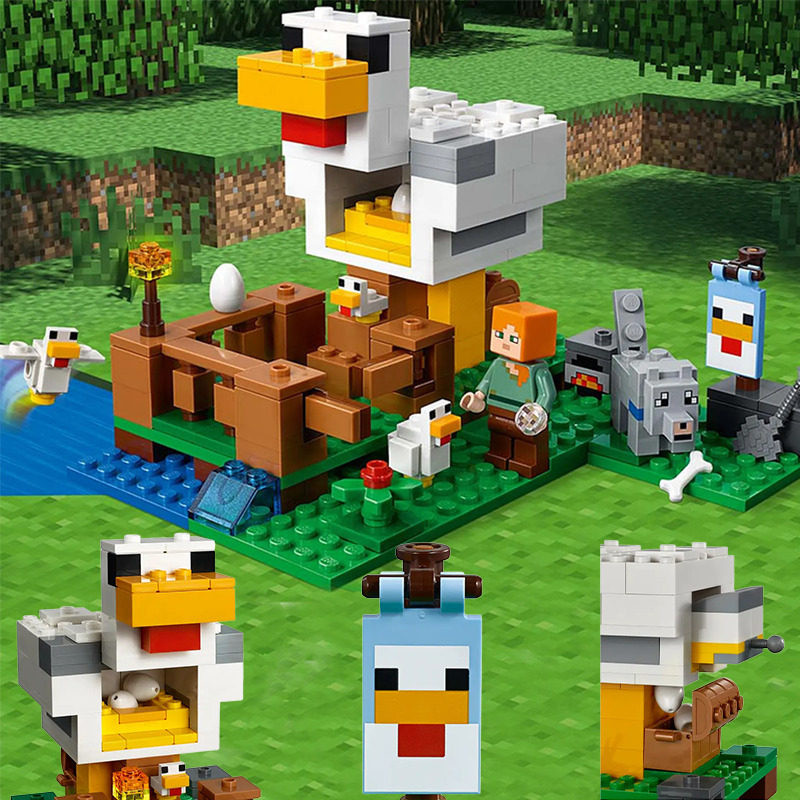 minecraft minecraft toy ของขวัญวันเกิด มายคราฟ บล็อกตัวต่อ มายคราฟ 21140 บ้านไก่รังไก่ประกอบของเล่นเด็ก
