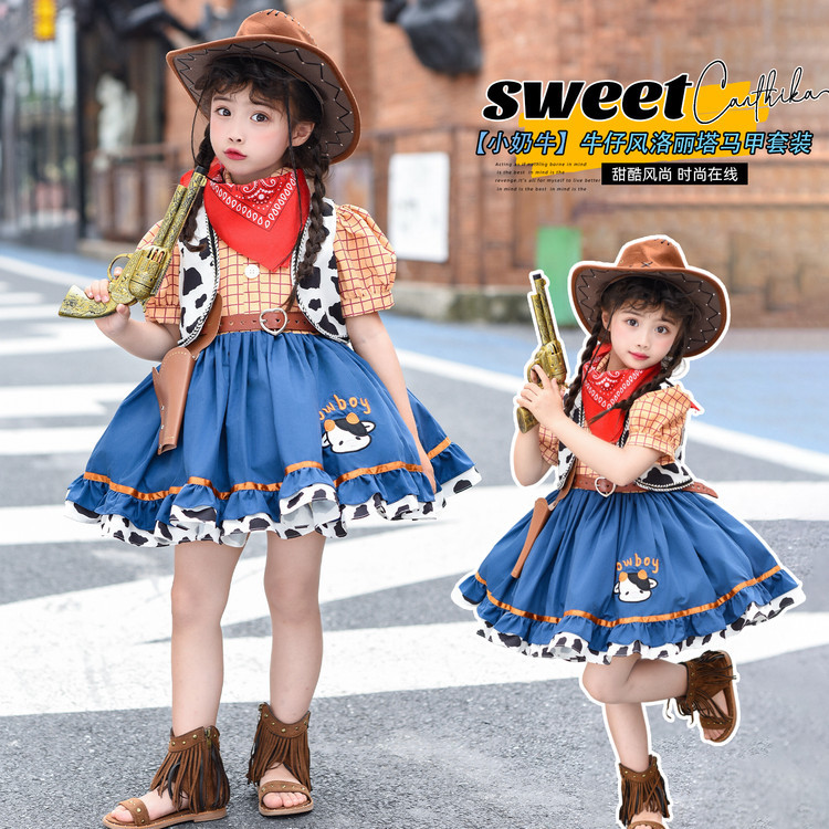 สาว Western Denim Woody Lolita ชุดToy Storyเด็ก cos Photo Dress ชุดอุปกรณ์เสริม