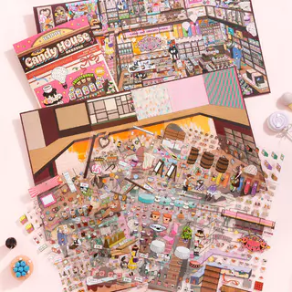 10 ชิ้น [Candy House Series] กล่องชุดสติกเกอร์ภูมิทัศน์ขนาดใหญ่พิเศษร้านเสื้อผ้าเครื่องประดับรองเท้ากร Scrapbooking