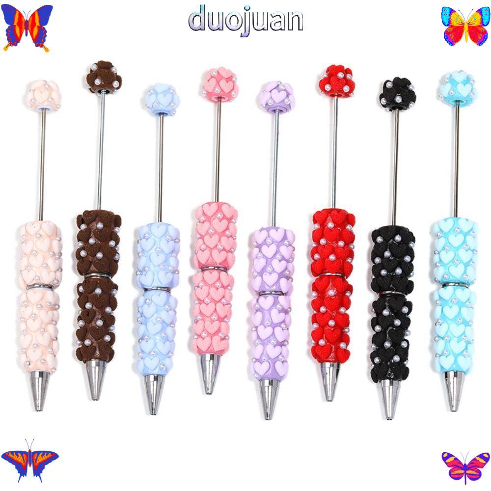 DUOJUAN DIY Clay Heart Bead Pen, Smooth Writing Pearl Flocked Heart Beaded Pen, Luxury Handmade Full Diamond Glitter Beaded Ballpoint Pen Office School Student Use