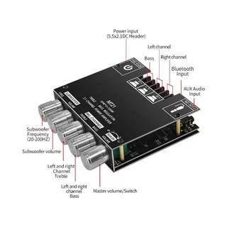 บลูทูธ 2 1 ช่องเครื่องขยายเสียงโมดูลซับวูฟเฟอร์ ZK MT21 BT 5 0 AUX DC 12 24V