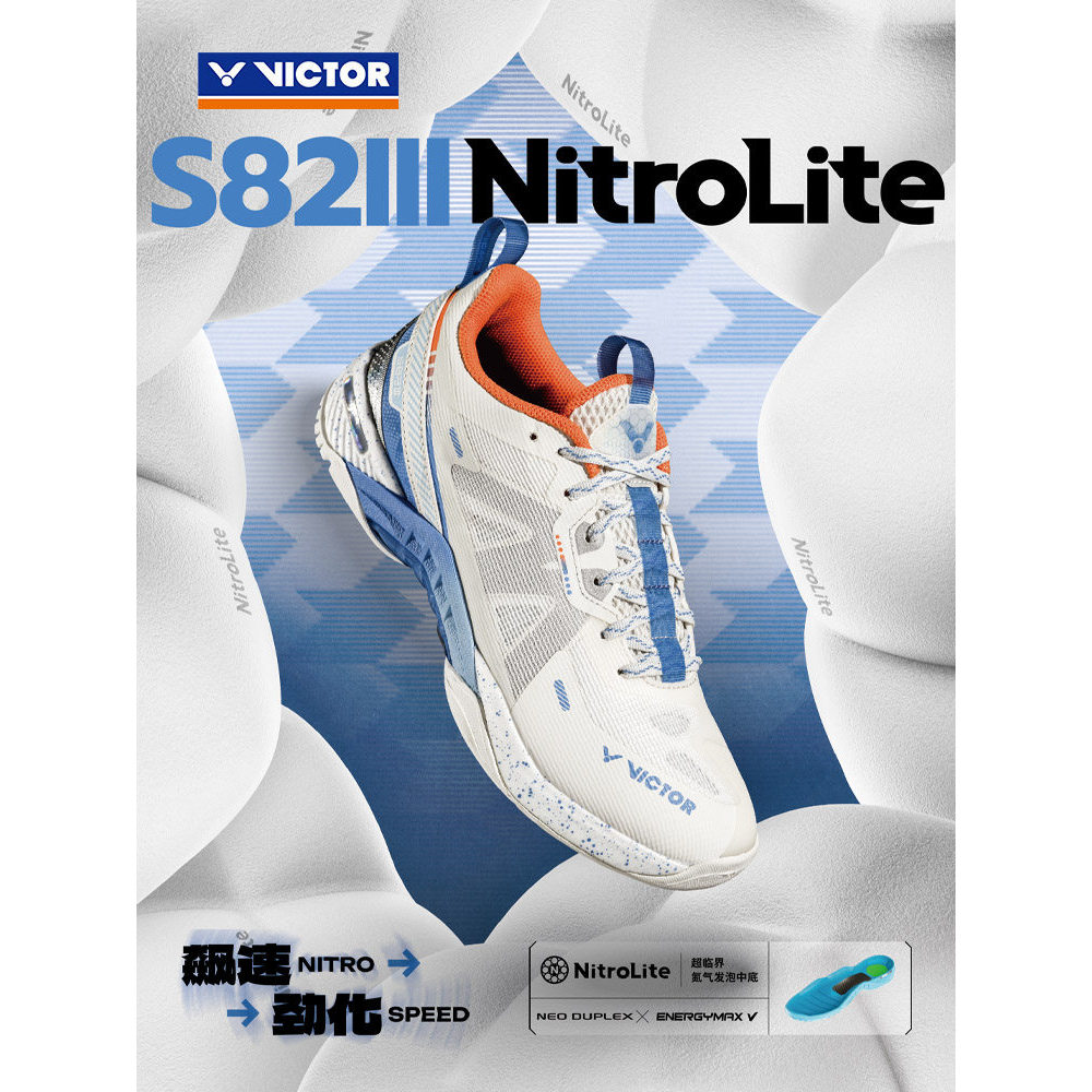 Victory VICTOR VICTOR รองเท้าแบดมินตัน Supercritical ไนโตรเจน Midsole ประเภทความเร็ว S82 รุ่นที่สาม 