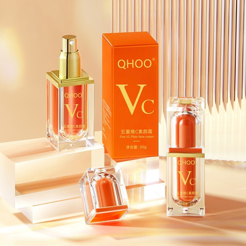 ขายร้อน#琦后五重维C素颜霜 คอนซีลเลอร์ Isolation Natural No Fake White Moisturizing Lazy VC Makeup Primer วัน