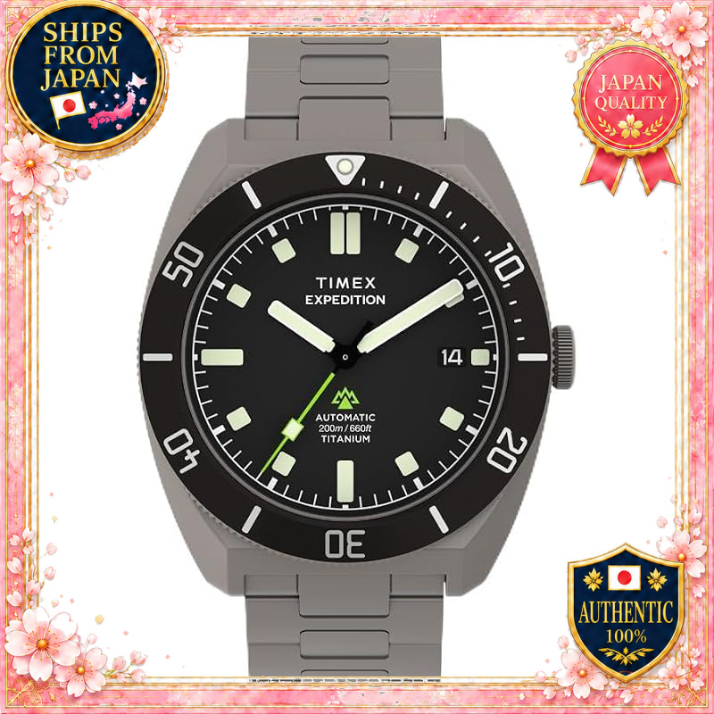 TIMEX Expedition Pioneer Titanium GMT Watch Automatic 200M Water Resistant Sapphire Glass Black Dial