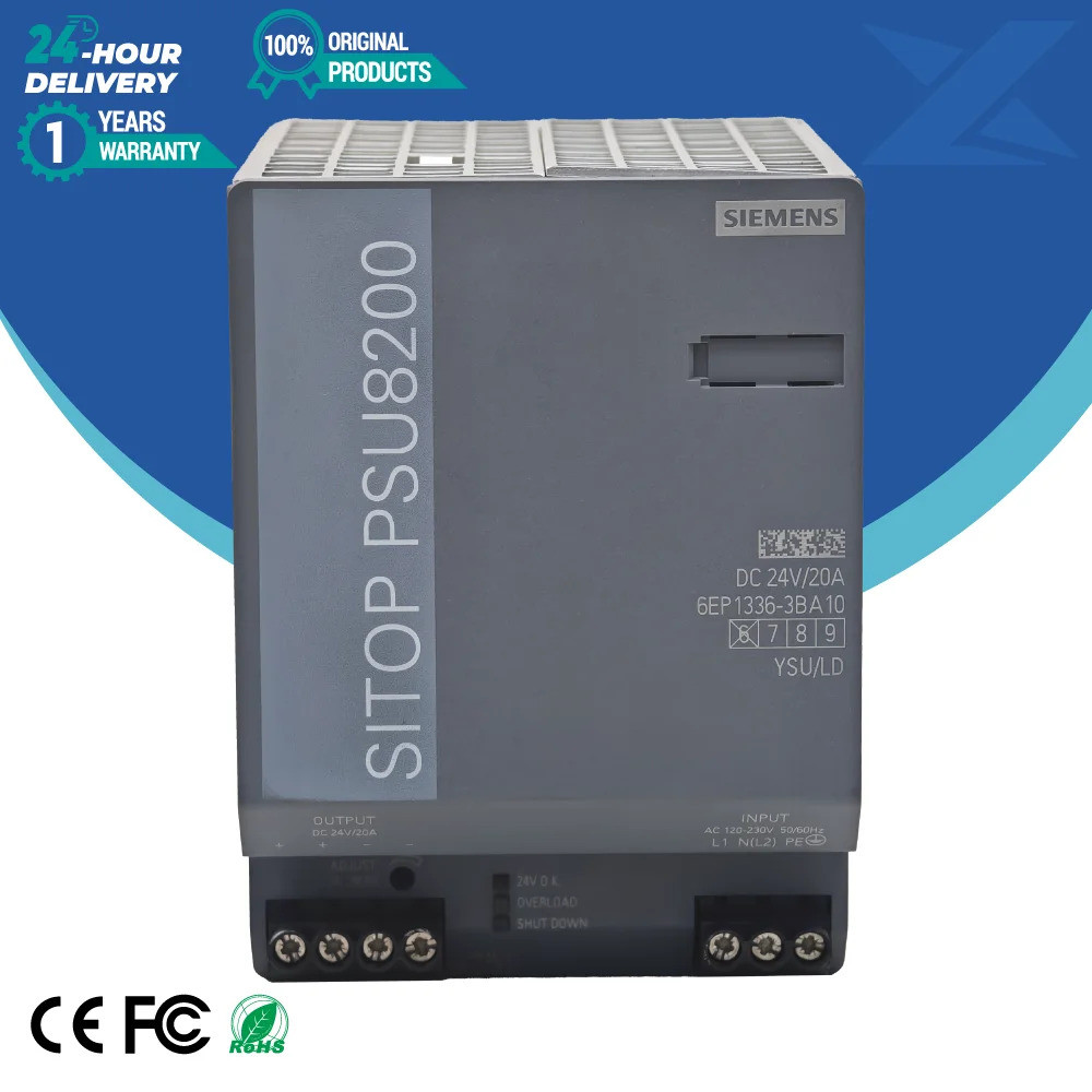 ต้นฉบับใหม่ Siemens ยี่ห้อใหม่โมดูลอุตสาหกรรมเฟสเดียว DC 24V/20A SITOP PSU8200 แหล่งจ่ายไฟ 6EP1336-3
