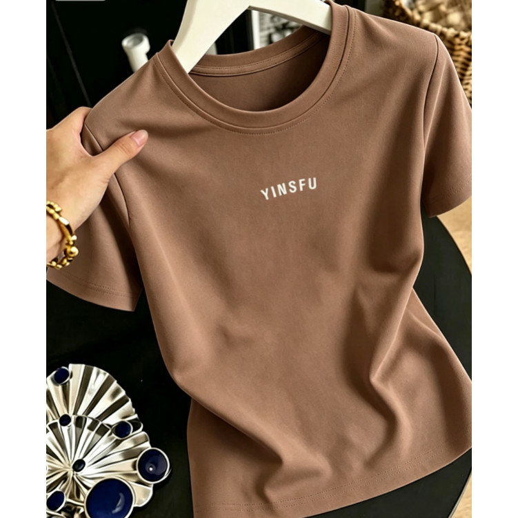 เสื้อยืดผู้หญิงสีพื้น ลายตัวอักษร สไตล์เกาหลี ใส่สบาย COD