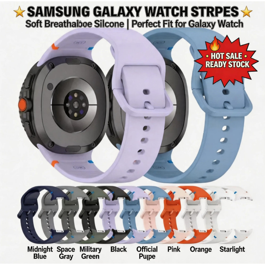 for samsung Galaxy watch 9 8 classic 9 8 7 6 5 4 Ultra2 40/44 mm ตะเข็บสีหัวเข็มขัดสายรัดซิลิโคนนาฬิกาเปลี่ยนสาย พิเศษ