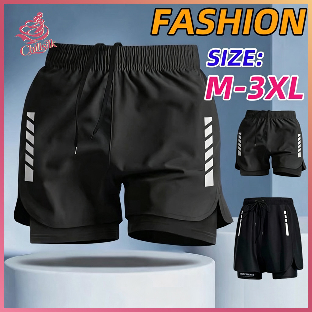 Cillsilk M-3XL กางเกงกีฬาขาสั้น ไซส์ใหญ่ แบบแห้งเร็ว ระบายอากาศ ความยืดหยุ่นสูง ตาข่ายสองชั้น เหมาะกับใส่ออกกําลังกาย วิ่ง สําหรับผู้ชาย