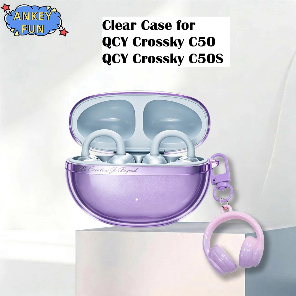 Compatible with QCY Crossky C50S Bluetooth Earphones Transparent Protective Case for QCY Crossky C50 Gradient Transparent TPU Soft Case with Pendant