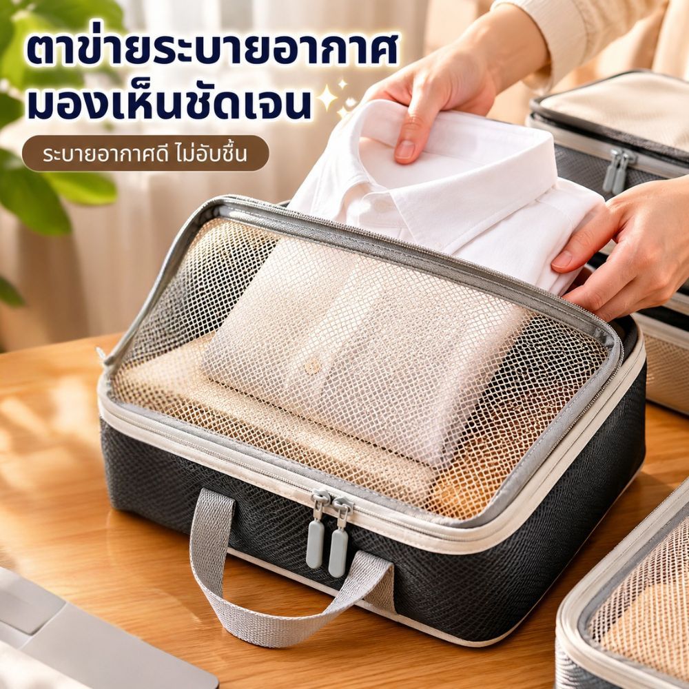 กระเป๋าเก็บของแบบบีบอัด ชุดกระเป๋าเก็บของแบบพับได้สำหรับเดินทาง 5 ชิ้น