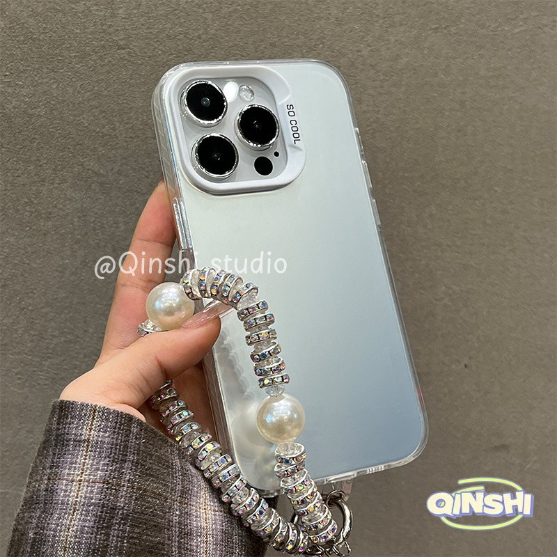 สำหรับ OPPO Reno 16 16F 14 5 11 9 Pro 12 6 8T 7z 11F 13F 4F 5F 10 pro+ 15 Pro max 8z 12F เคสเงาเมทัลสายประดับมุกคริสตัล