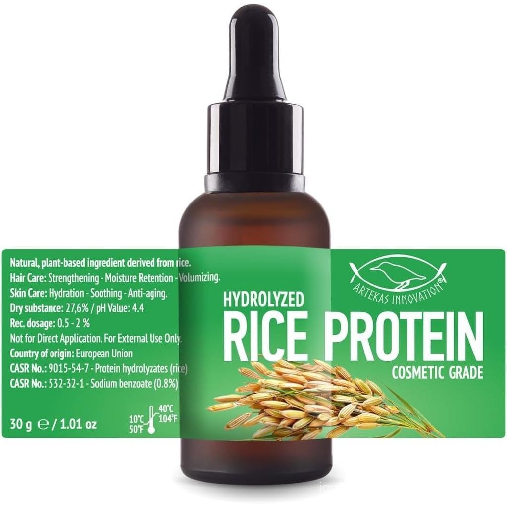 HYDROLYZED Rice Protein - ลิควิด - 30g | 1oz - เกรดเครื่องสําอาง - สําหรับการพิมพ์และดูแลเส้นผมแบบโฮ