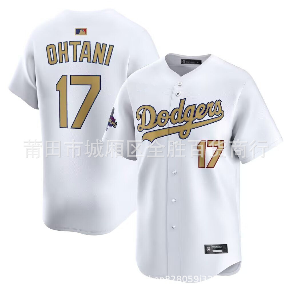 จัดส่งในวันเดียวกัน!!World Series Dodgers Gold Edition Dodgers 17-Ohtani Sakura ชุดเบสบอล Jersey