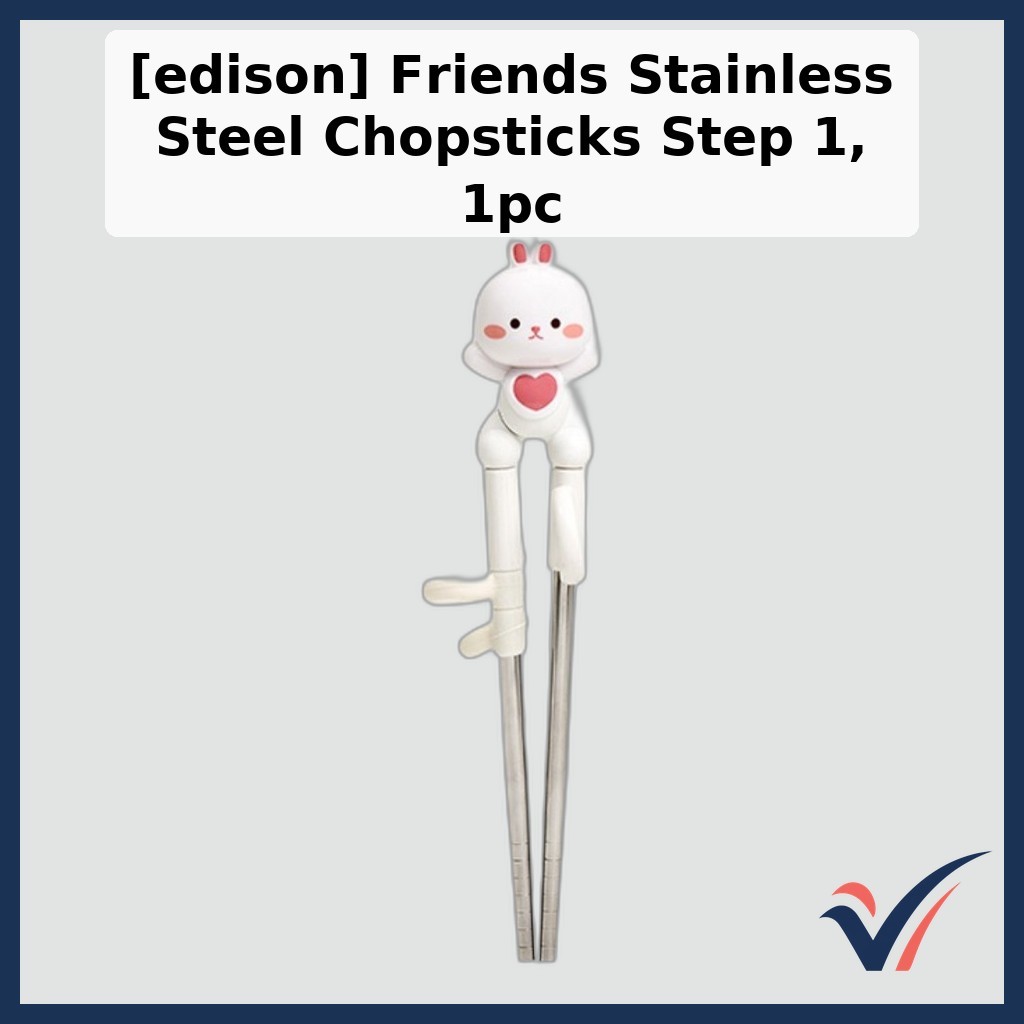 [edison] Friends ตะเกียบสแตนเลส Step 1, 1 ชิ้น / ตะเกียบเด็กเกาหลี / การออกแบบตัวละครน่ารักโดย vibep