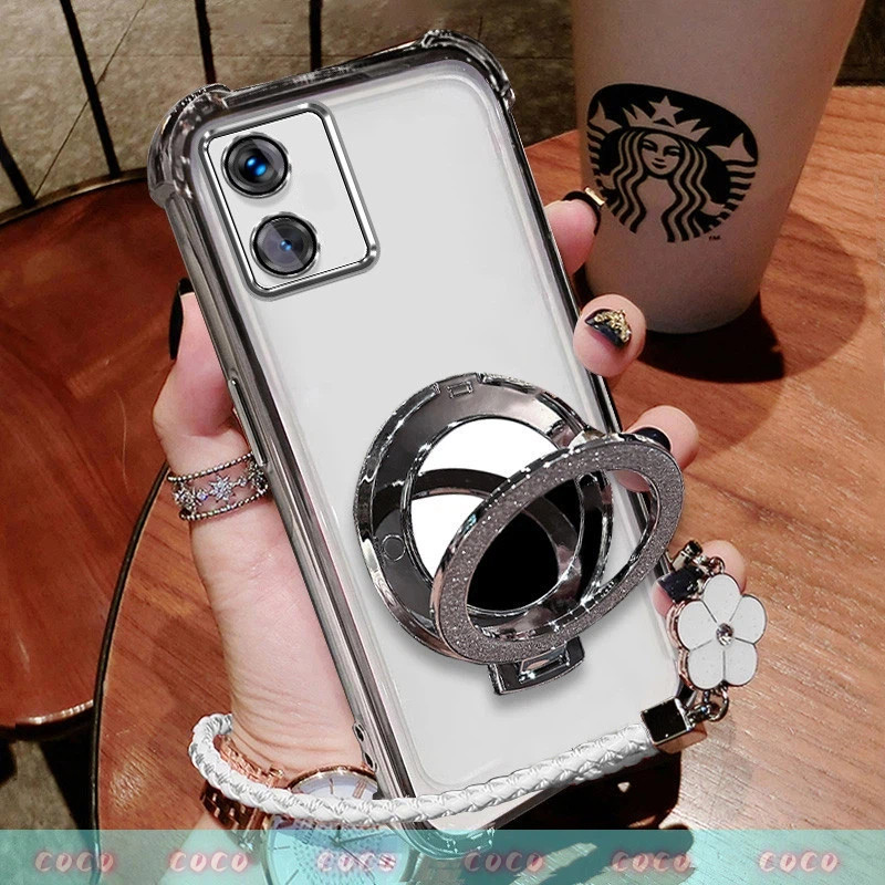 เคส OPPO A1 5G A98 5G เครื่องสําอางกระจกแต่งหน้ายืนอัลตร้าบางนุ่มกรณีสีใหม่สีม่วงช็อกป้องกันกรณีที่ม