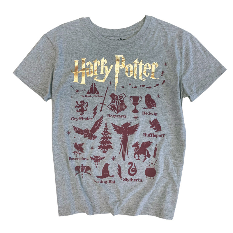 Harry Potter ของแท้ WD Gilding English Magic Elements พิมพ์ผ้าฝ้ายเสื้อยืดฤดูร้อน