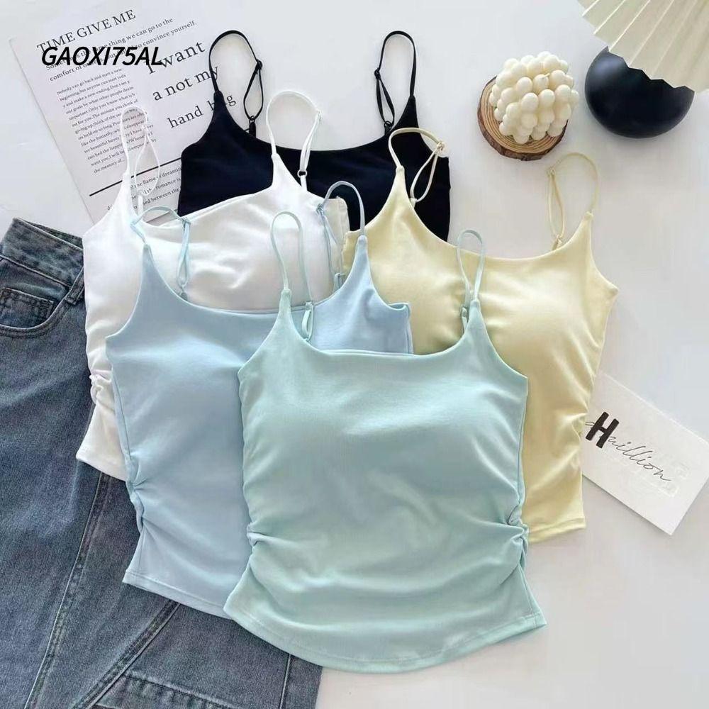 GOXI75AL เสื้อกั๊กแขวน, ชุดชั้นในพร้อมถ้วยเบาะ Camisole, เสื้อกั๊กสั้นแขนกุดบางหวานสําหรับผู้หญิง