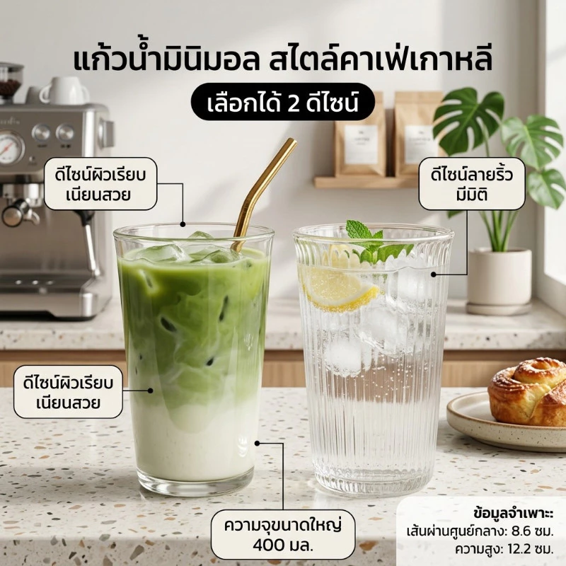 แก้วน้ำใส แก้วลายริ้ววินเทจ สไตล์เกาหลี มินิมอล สำหรับกาแฟ ชา นม น้ำผลไม้ ใช้งานได้ทุกวัน