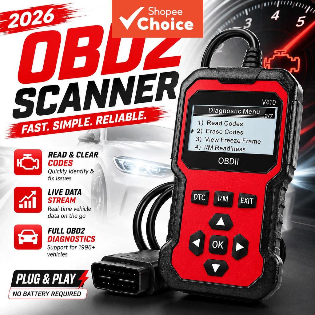 V410 Professional Obd2 Scanner การตรวจสอบประสิทธิภาพแบบเรียลไทม์เครื่องอ่านรหัสเครื่องยนต์แบตเตอรี่เ