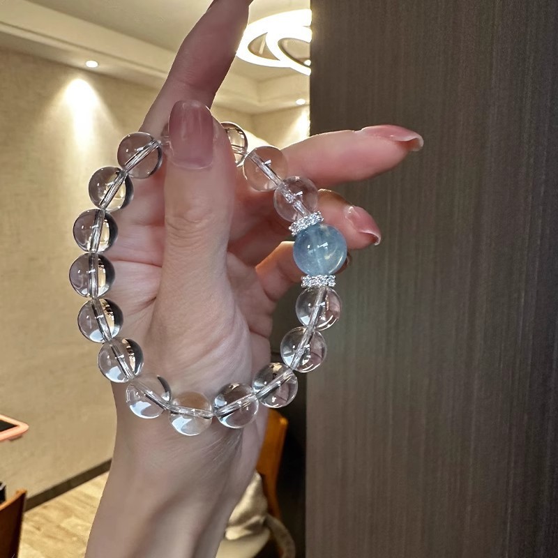 东海水晶天然海蓝宝全净体白水晶手串女轻奢高级感送女友情人节礼Donghai Crystal Natural Aquamarine White Crystalsssql.th