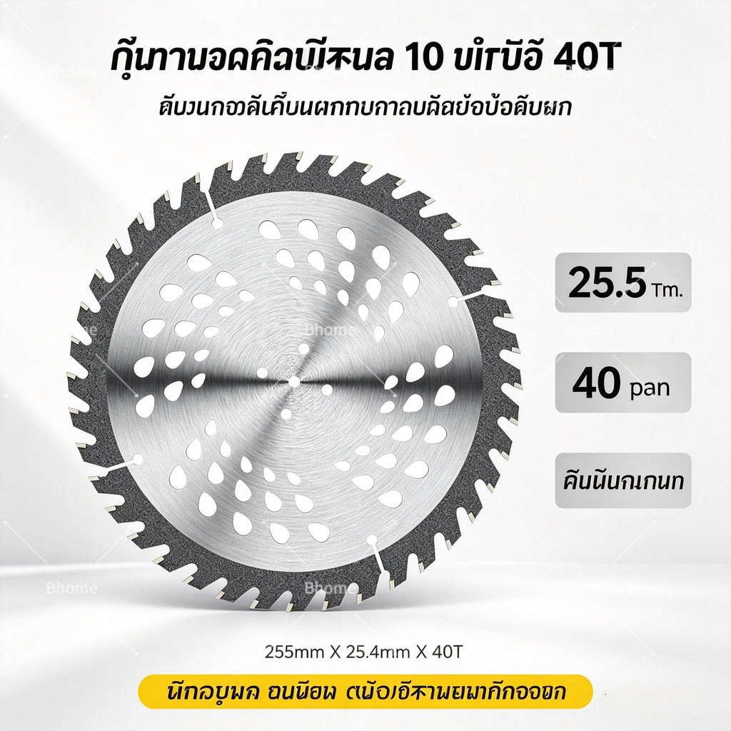 ใบตัดหญ้าวงเดือน 10 นิ้ว 40T ฟัน (25.5cm) ใบตัดวงเดือน ใบจัดอัลลอย ใช้ตัดหญ้าและกิ่งไม้ (ขายส่ง)