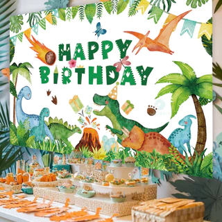 GeeParty ฉากหลังไดโนเสาร์ดาวหาง 150x100 ซม. แบนเนอร์ Happy Birthday ตกแต่งวันเกิดเด็ก ธีมไดโนเสาร์ ฉากถ่ายรูป ของตกแต่งป