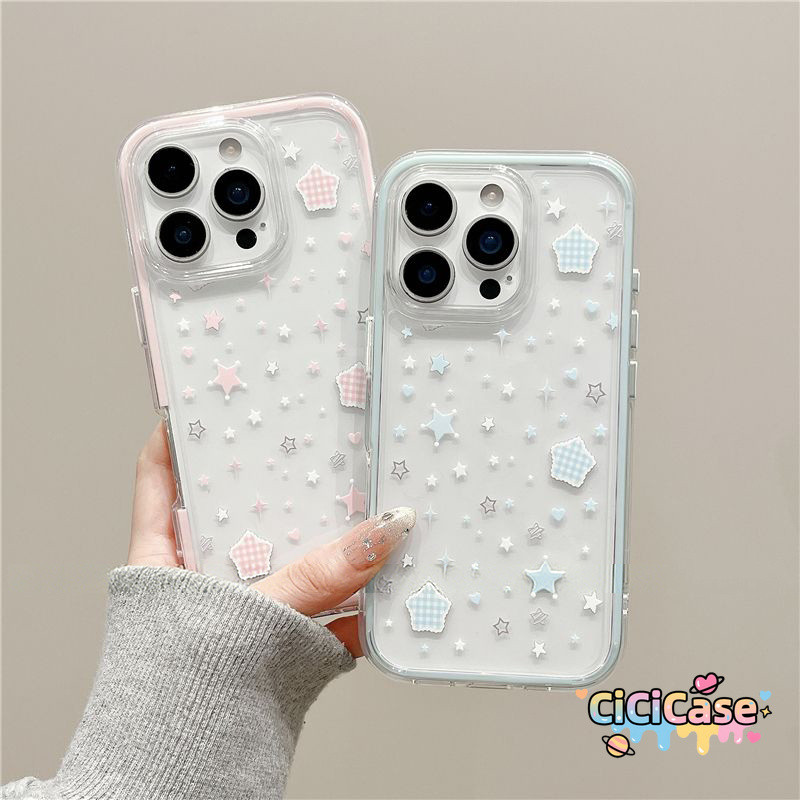 เคสโทรศัพท์ใสลายตารางลายดาวสไตล์สาวๆ เข้ากับ iPhone 17 16 14 15 13 12 11 Pro Max 16 15 Plus Air 16 13 12 Pro TPU