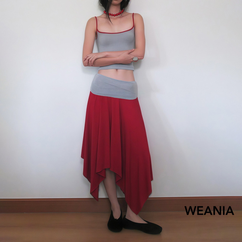 WEANIA ผู้หญิงฤดูร้อนใหม่ Camisole และชุดกระโปรงยาวไม่สม่ําเสมอ