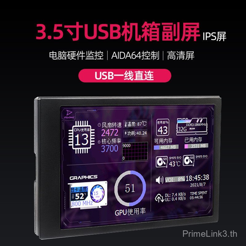 12 ซม.Type-C Sub-หน้าจอแชสซี USB การตรวจสอบคอมพิวเตอร์ Status หน้าจอ IPS Aida64