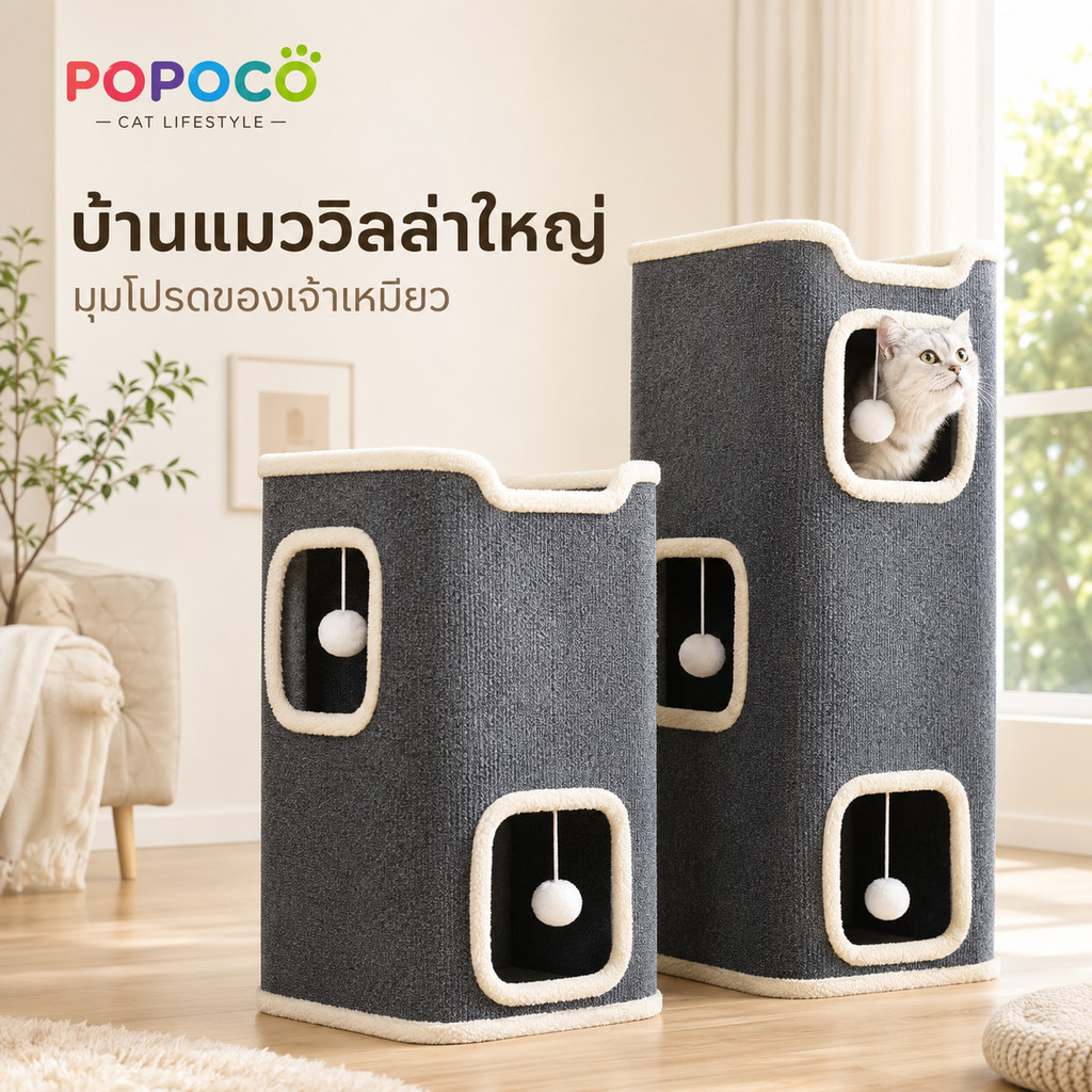 โครงปีนแมว เตียงแมว ต้นไม้แมว บ้านแมวแบบบูรณาการ บ้านแมวฤดูหนาวแบบปิด ถังป่านซิซาลหลายชั้นที่ถอดออกได้ ทนทานต่อการสึกหรอ