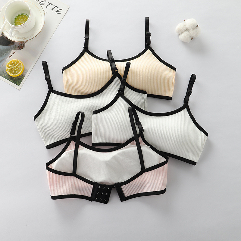 12-18 ปีชุดชั้นในเด็ก Teen bra ผ้าฝ้าย camisole ชุดชั้นในระบายอากาศ double-layer anti-bump bra นักเรียนมัธยมต้นดูดซับเหงื่อ