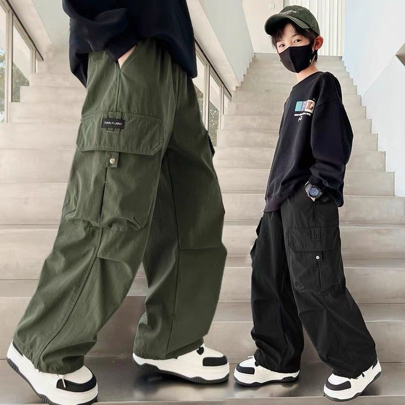 ROCKYSTUDIO BoyDen Kids Long Pants Boy Long Pants Boy Cargo Pants Kids Summer Clothes Childrens Spor