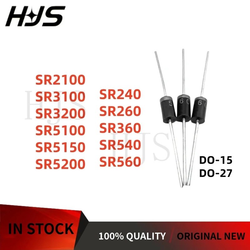 10PCS SR240 SR360 SR260 SR540 SR560 SR2100 SR3100 SR3200 SR5100 SR5150 SR5200 DO-15 DO-27 Schottky Rectifier Diode ขายส่ง