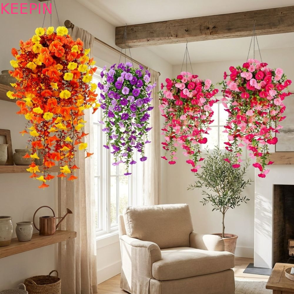 KEEPIN Faux Silk Morning Glory Vines, ดอกไม้บานพลาสติกประดิษฐ์ Morning Glory ดอกไม้, เหมือนจริง UV-R