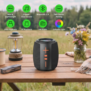GOOJODOQ ลําโพงบลูทูธแบบพกพา 5W TWS Dual Machine เชื่อมต่อกันวิทยุ FM โหมดเอฟเฟกต์แสง LED หลาย