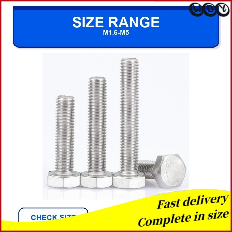 SS304 Hex Bolt Hex Head M1.6-M5 Precision Fit [YL-PH1]