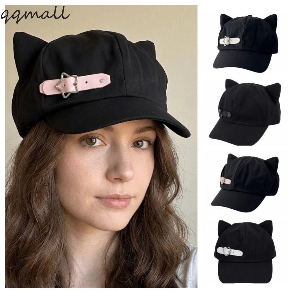QQMALL Newsboy Cap, Lolita Black Cat Ears Beret, Funny Gothic Y2K Harajuku Peaked Cap ทุกวันชุด