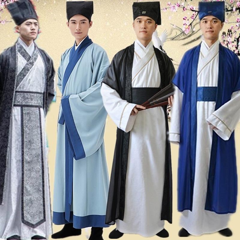 新款古装书生汉服古代唐装男秀才读书郎服饰才子表演服员外服长袍7/22 New style ancient Chinese scholar Hanfu, ancient Tang-style men's