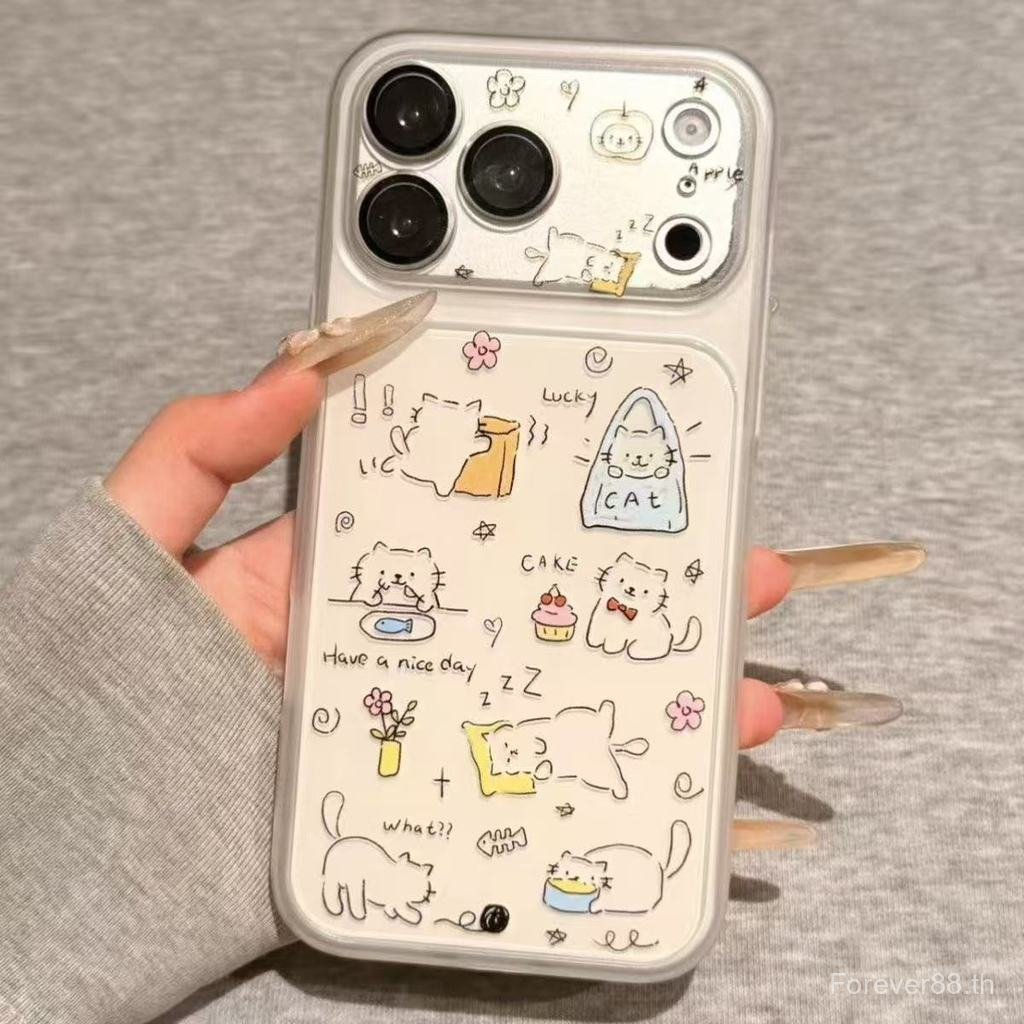 เคสโทรศัพท์ เหมาะสําหรับ iPhone 11 12 13 14 15 16 17 Pro max Plus Line Sleeping Cat Shock-proof Shoc