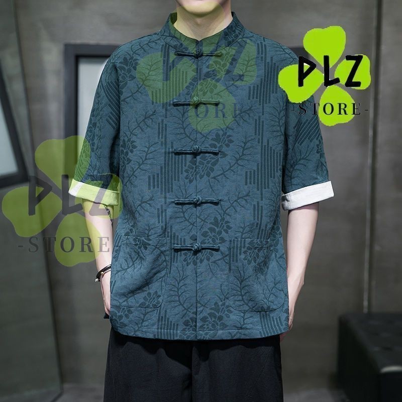 Tang Suit Men Thin Cotton Linen Short- Shirt Loose Large Size Hefur Lian Mens Top Shirts Loose Cute 
