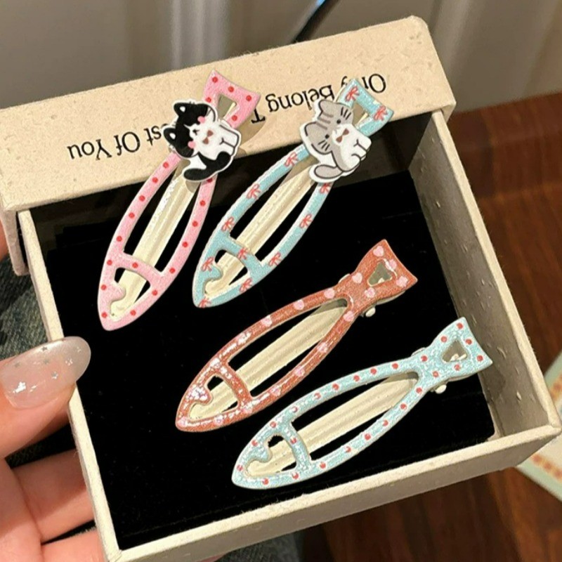 2/4 ชิ้นผู้หญิงเกาหลีปลาแมวพิมพ์ Hairpin BB Barrettes คลิปอุปกรณ์เสริม
